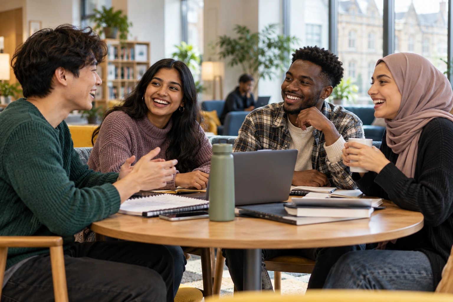 Illustration of students talking in a common room